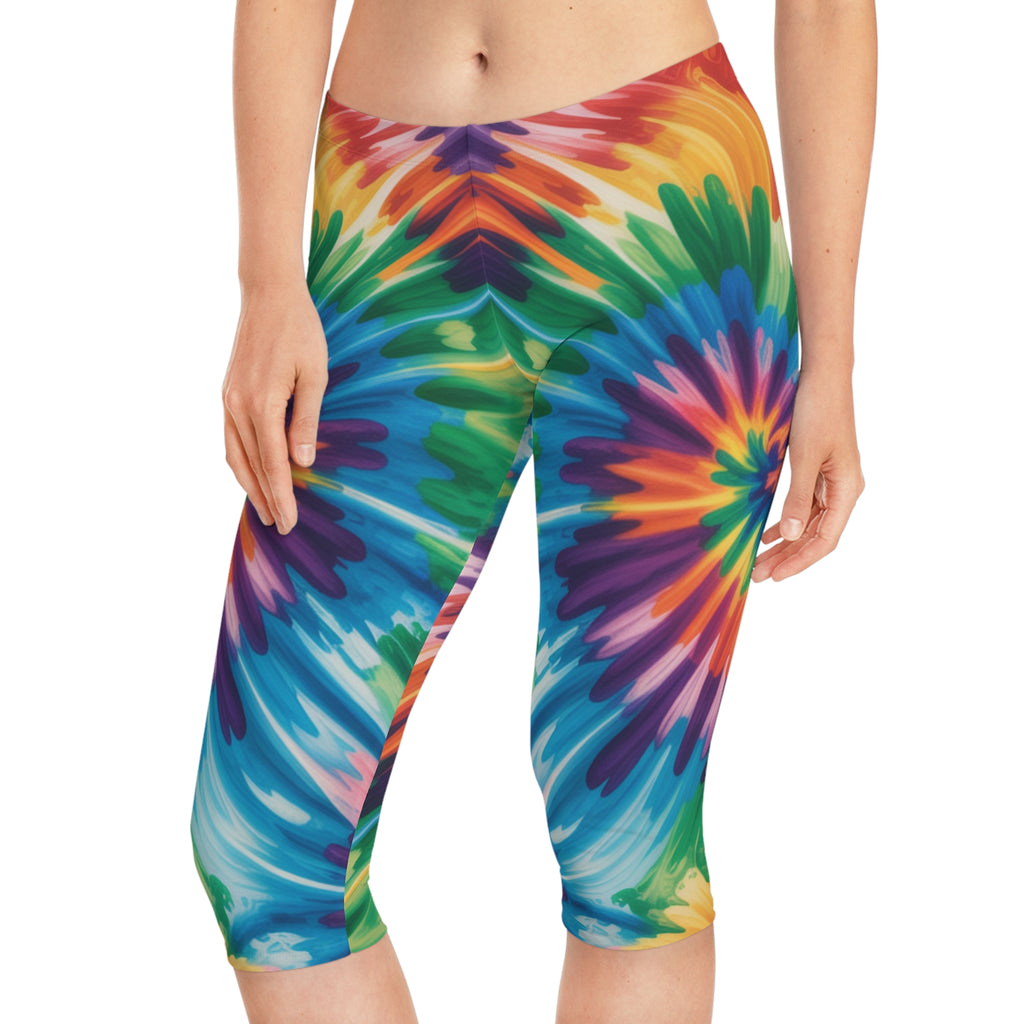 Vibrant Tie-Dye Capri Leggings - Workout Leggings, Casual Wear
