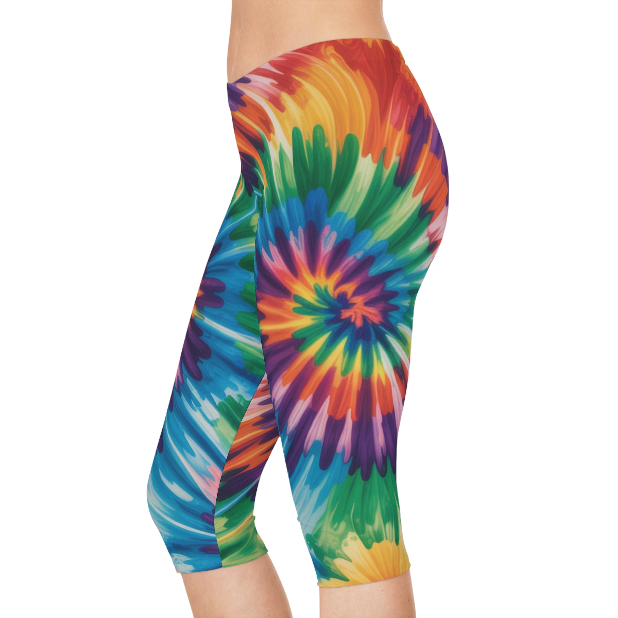 Vibrant Tie-Dye Capri Leggings - Workout Leggings, Casual Wear